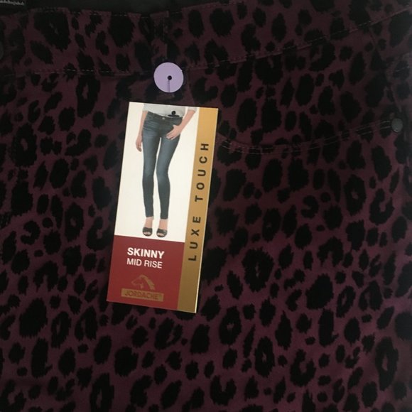Jordache Jeans Purple Luxe Skinny Cheetah Mid Rise Flocked Black Sz 26W New - Picture 11 of 13